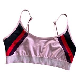 PINK Victoria's Secret Lg Pink Striped Strappy Lightly Lined Ultimate Sports Bra